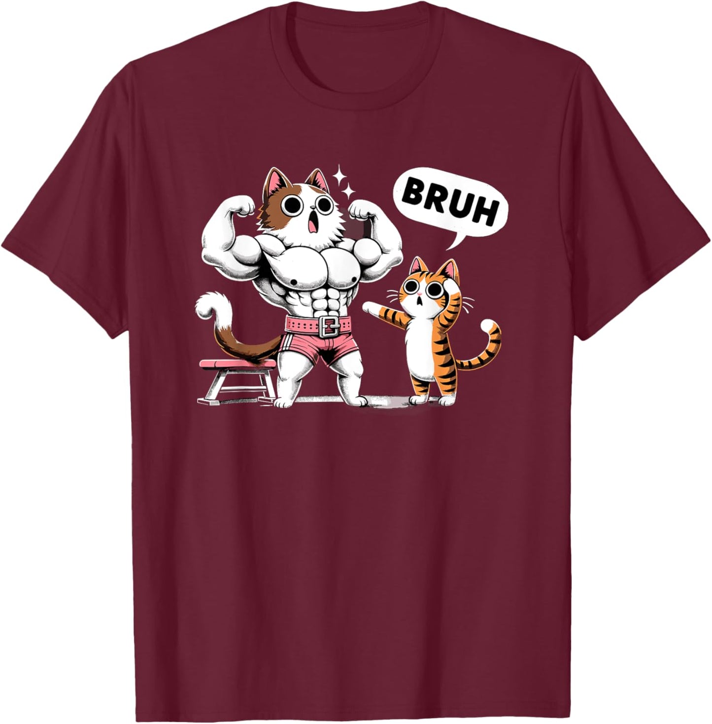 Gym Cats Bruh Meme Training Say Jokes Animal T-Shirt - T-Shirt | Maroon