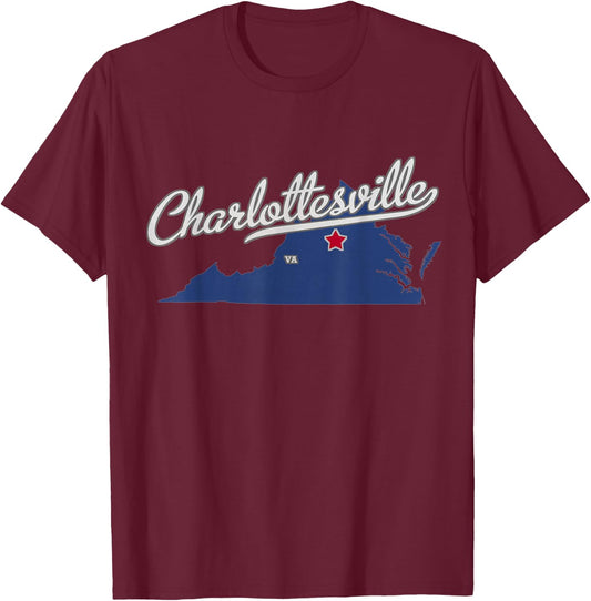 Charlottesville Virginia VA Map T-Shirt - T-Shirt | Maroon