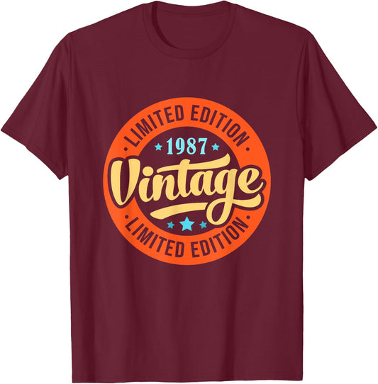 Vintage 1987 T Shirts Retro Funny 1987 Birthday T-Shirt - T-Shirt | Maroon
