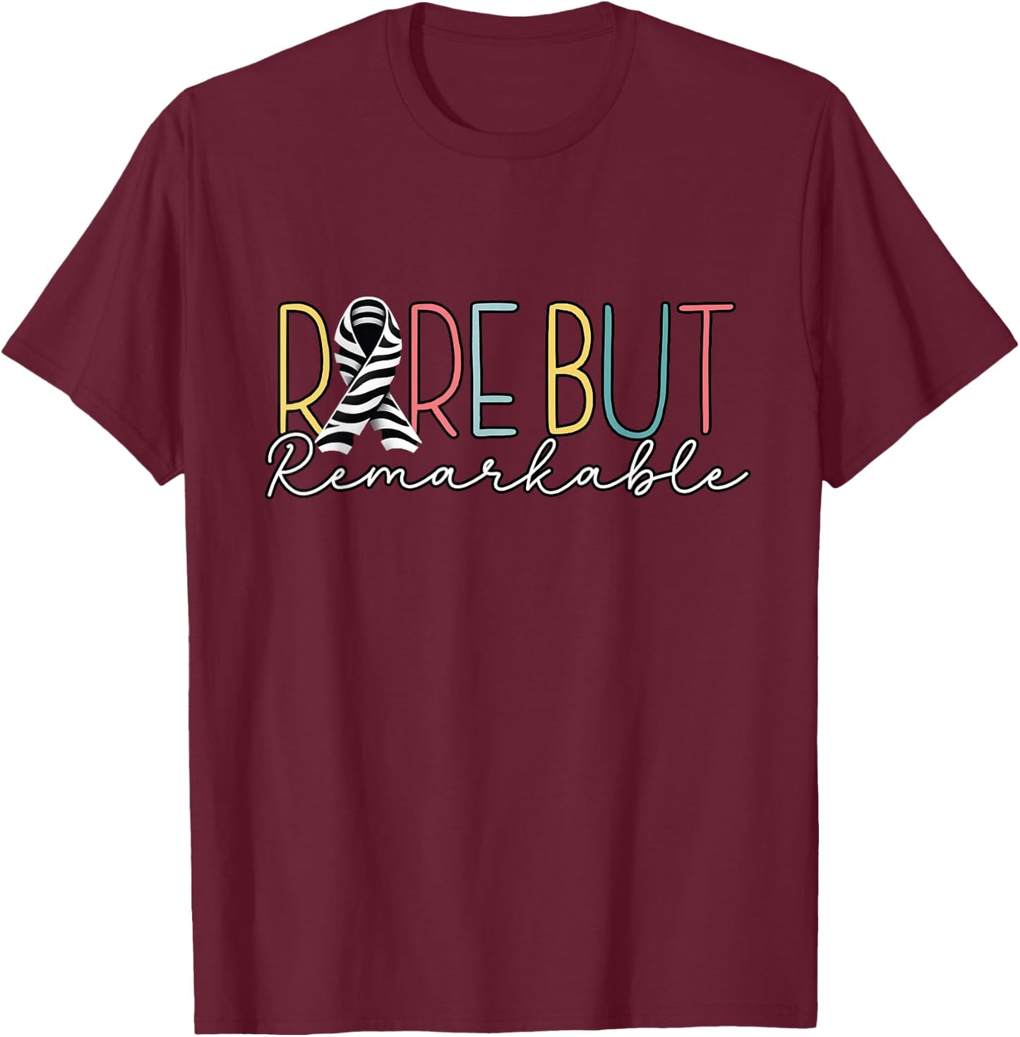 Rare Disease Awareness 2026 -Zebra Ribbon: Rare Disease Day T-Shirt - T-Shirt | Maroon
