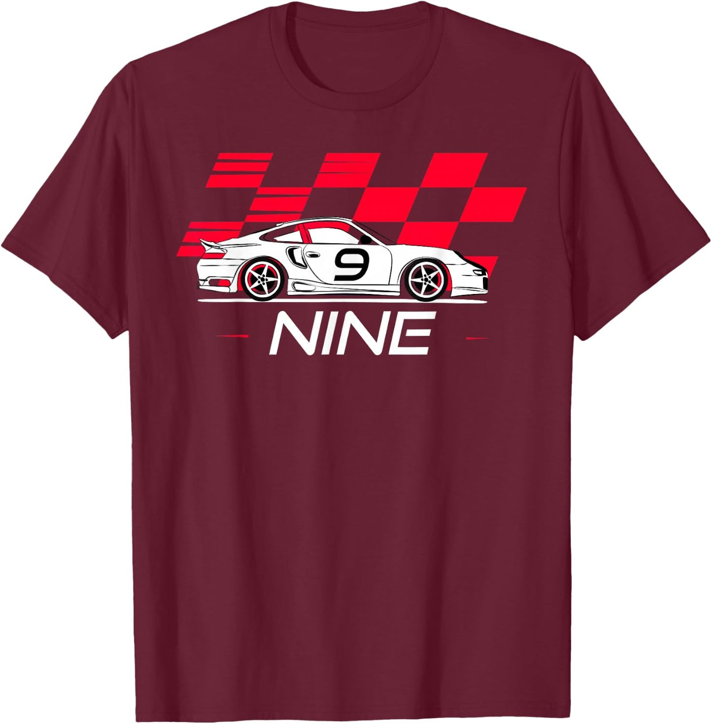 Race Car 9th Birthday Nine Year Old Boy Party T-Shirt - T-Shirt | Maroon