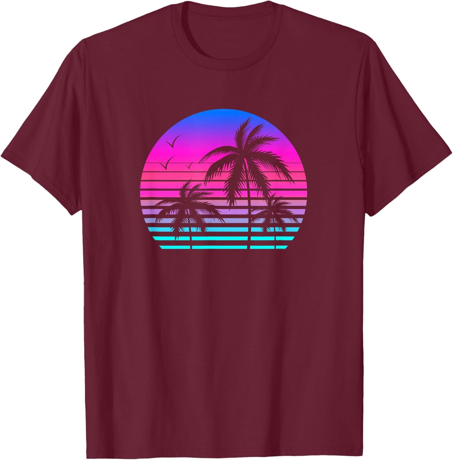 Sunset Palm Tree Casual Fashion Aesthetic Vaporwave T-Shirt - T-Shirt | Maroon
