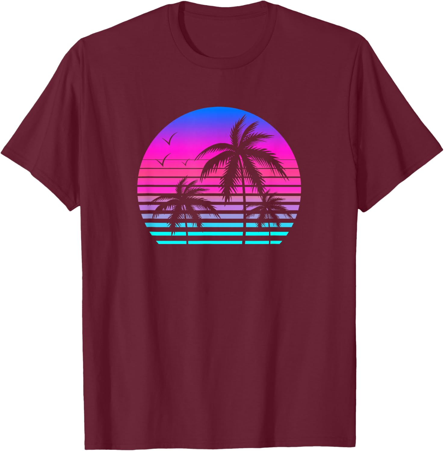 Sunset Palm Tree Casual Fashion Aesthetic Vaporwave T-Shirt - T-Shirt | Maroon