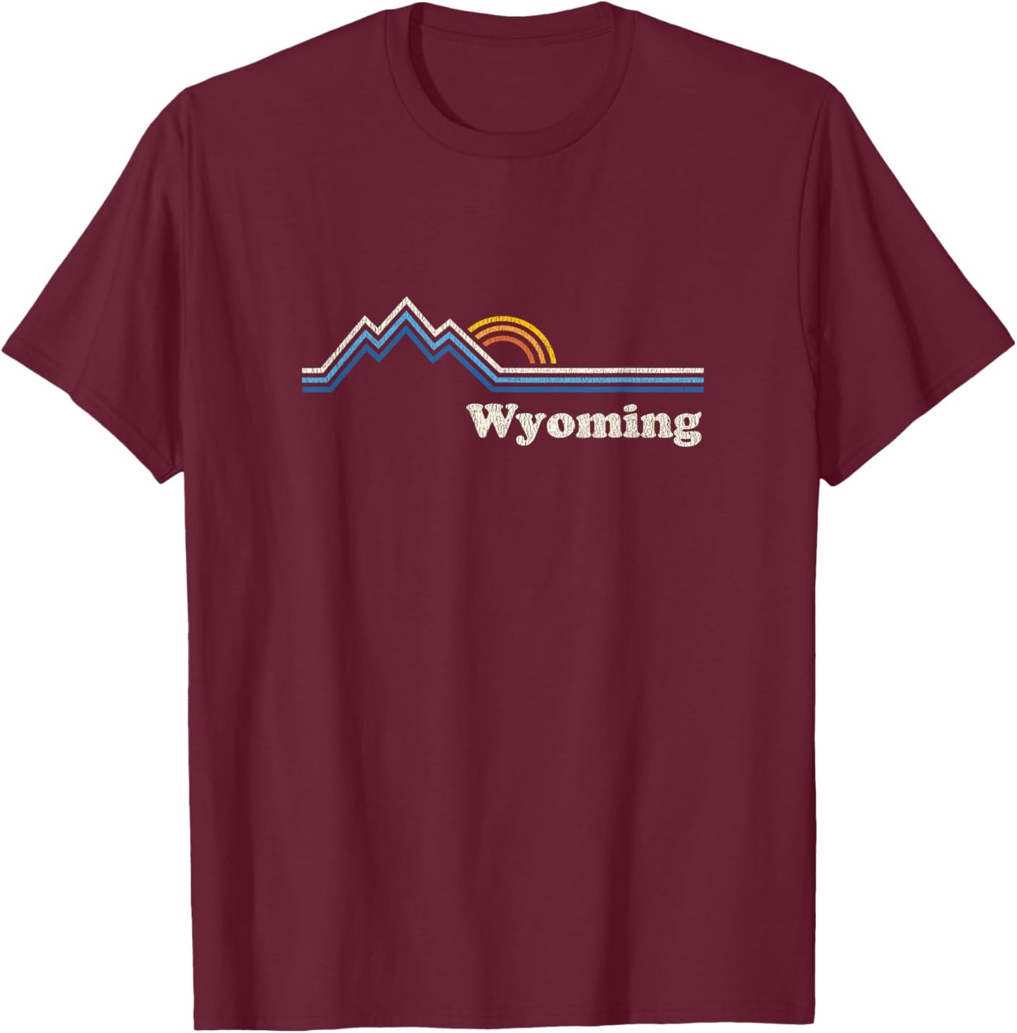 Retro Wyoming T Shirt Vintage Sunrise Mountains Design T-Shirt - T-Shirt | Maroon