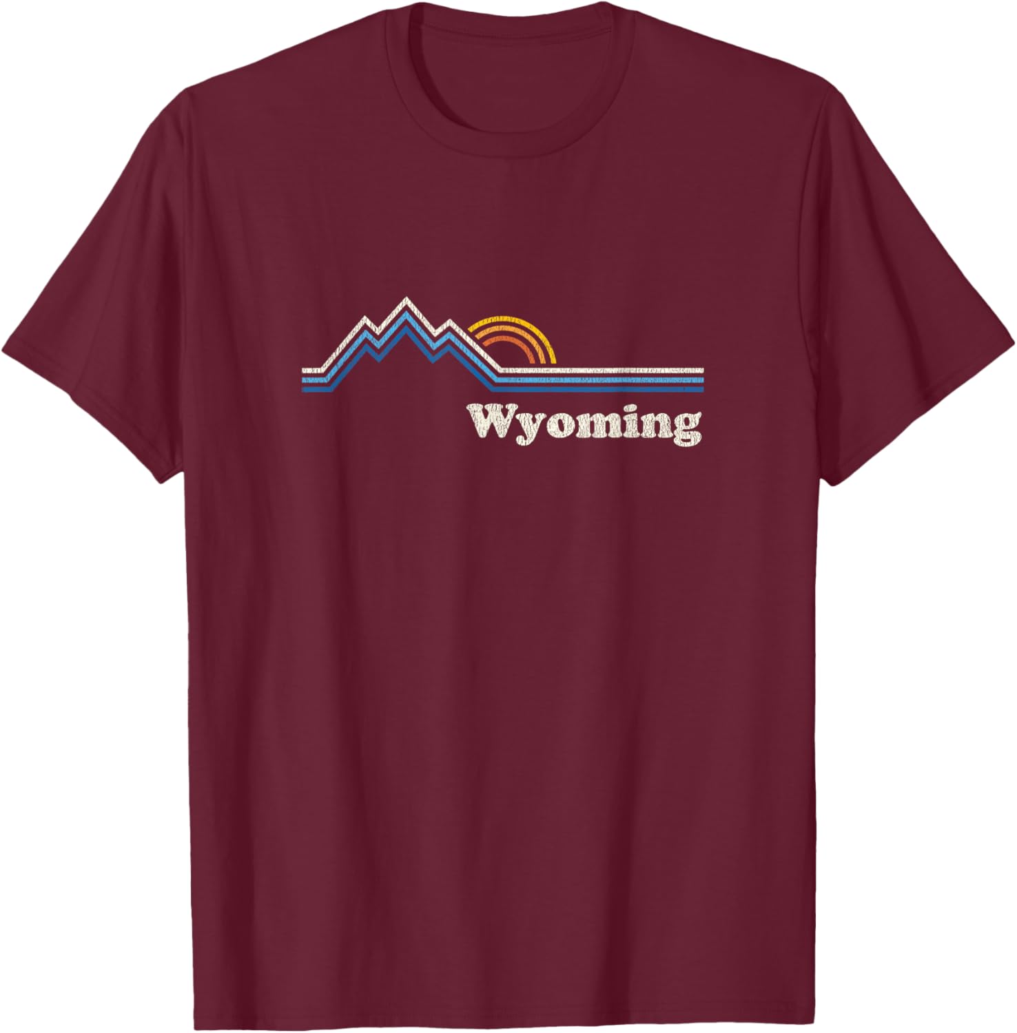 Retro Wyoming T Shirt Vintage Sunrise Mountains Design T-Shirt - T-Shirt | Maroon