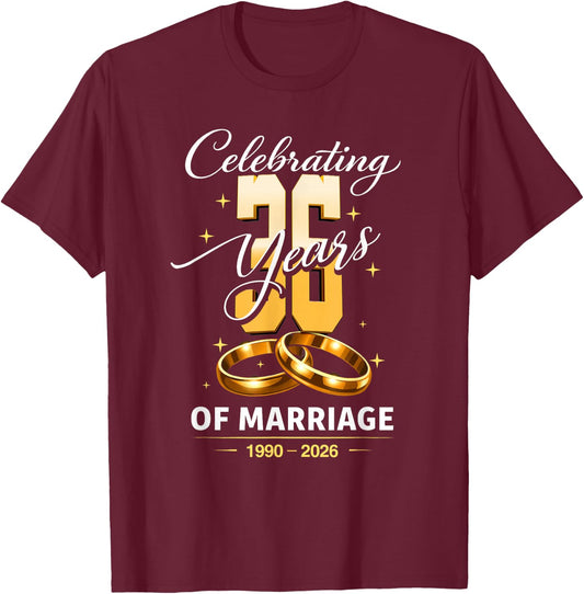 36 Years Married Anniversary for Couples Since 1990 T-Shirt - T-Shirt | Maroon