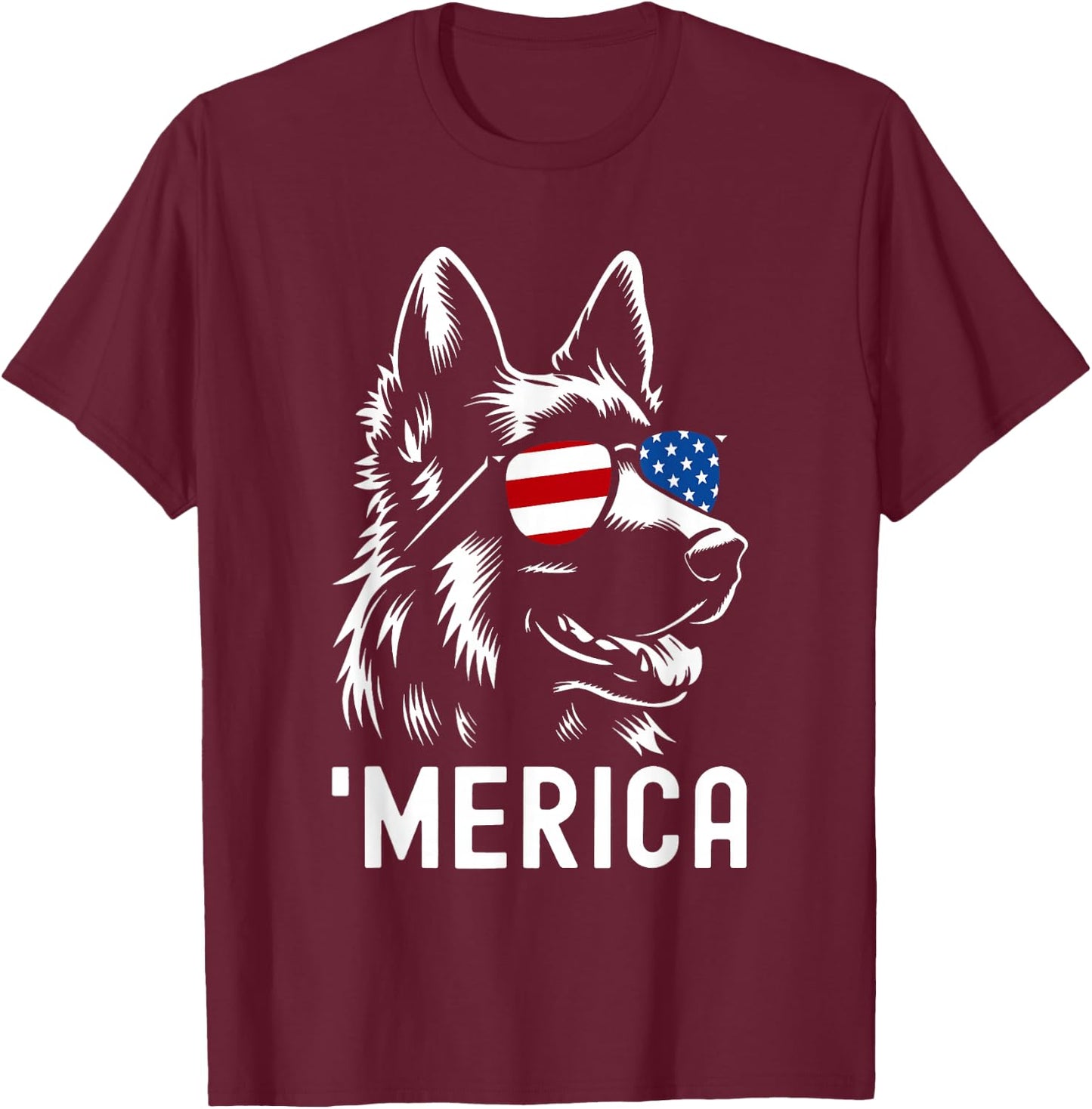 Merica German Shepherd American Flag Sunglasses Patriotic T-Shirt - T-Shirt | Maroon