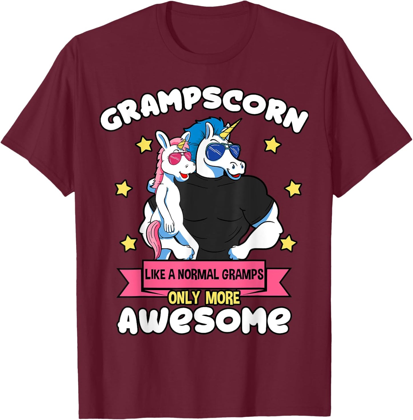 Grampscorn 1 Kid Father's Day Gramps Unicorn Granddaughter T-Shirt - T-Shirt | Maroon