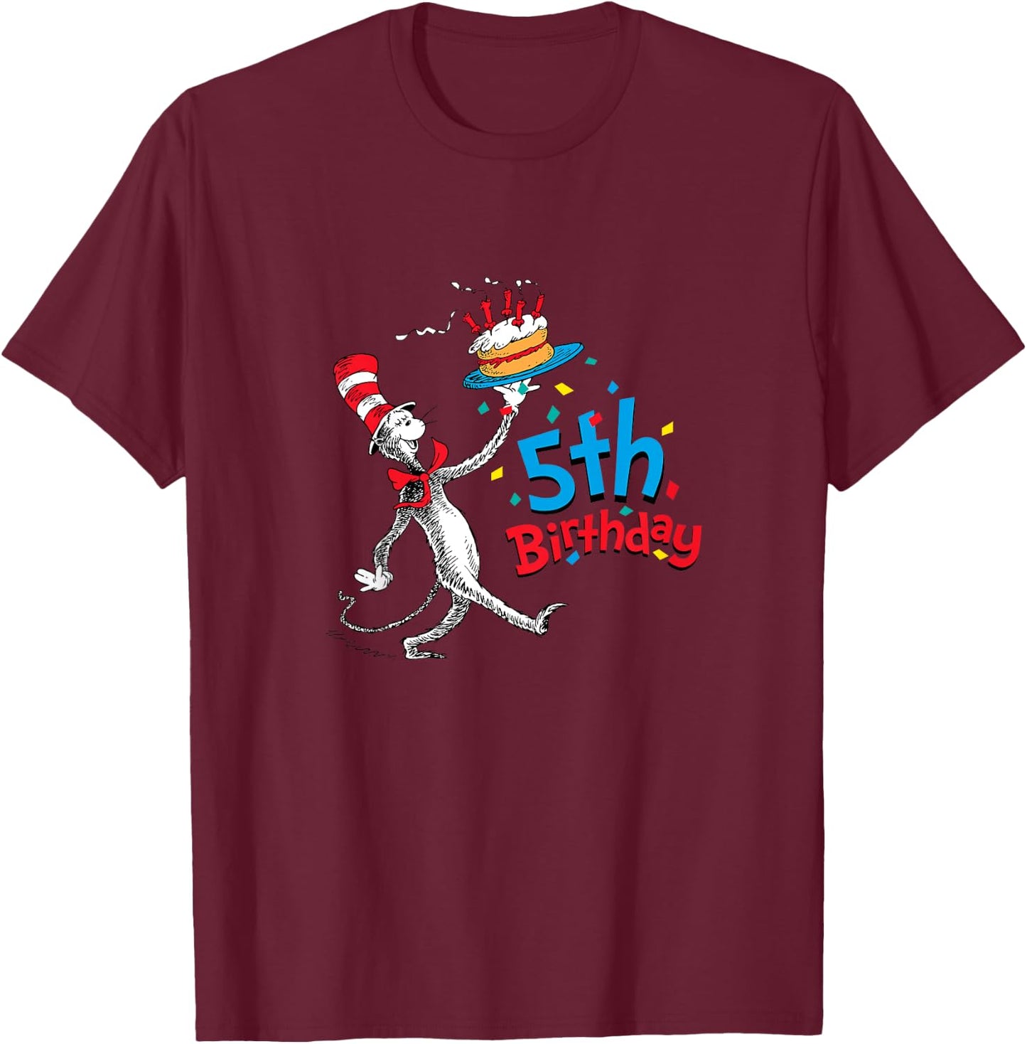 Kids Dr. Seuss Cat in the Hat 5th Birthday T-Shirt - T-Shirt | Maroon