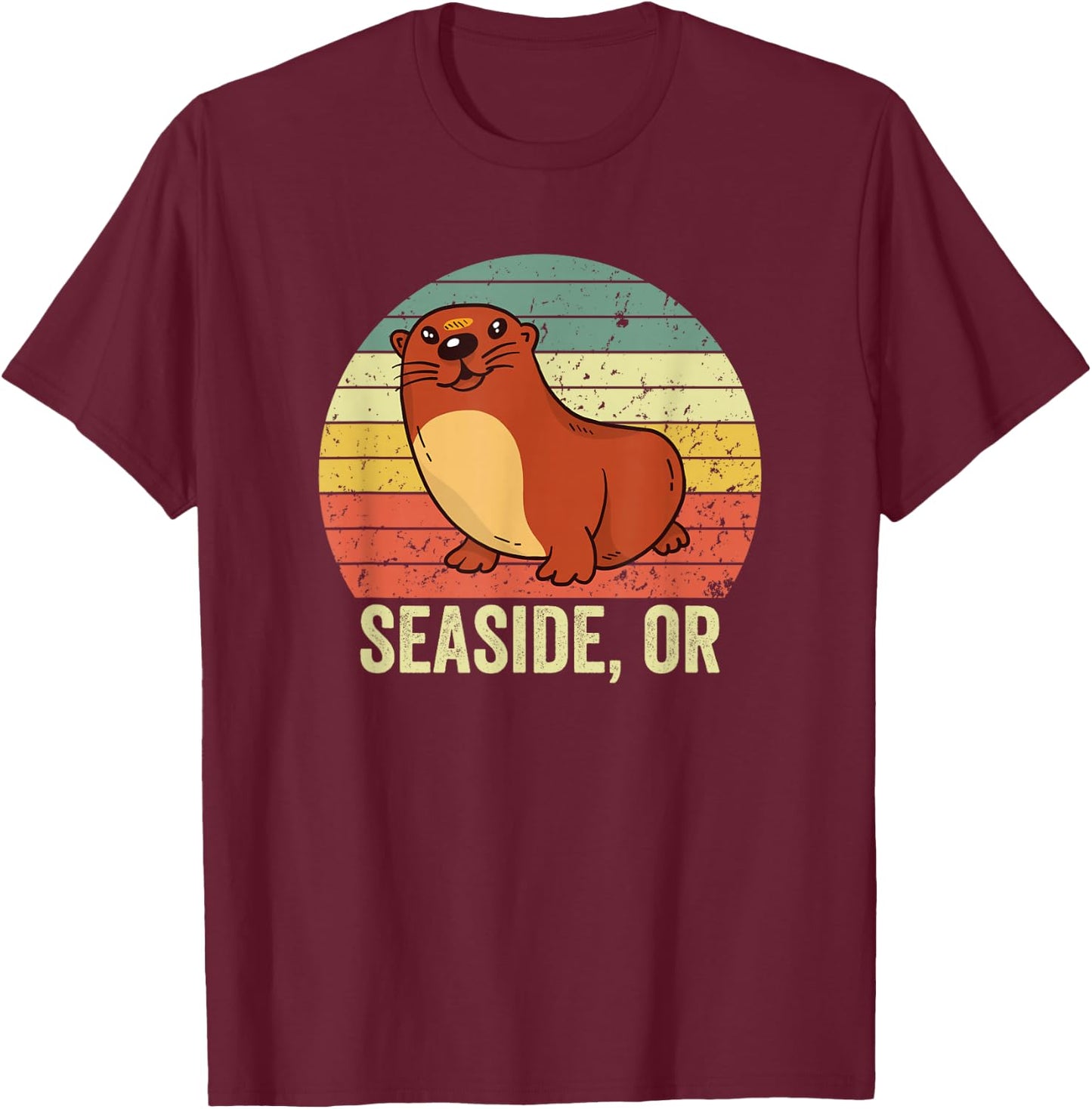 Seaside Oregon Otter, Seaside Oregon T-Shirt - T-Shirt | Maroon