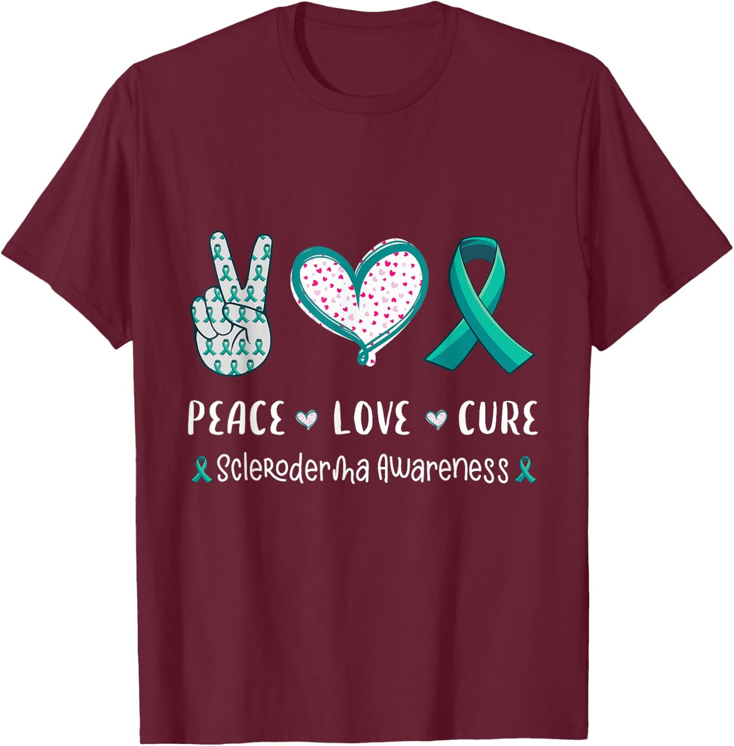 Peace Love Cure Scleroderma awareness men women kids crest T-Shirt - T-Shirt | Maroon