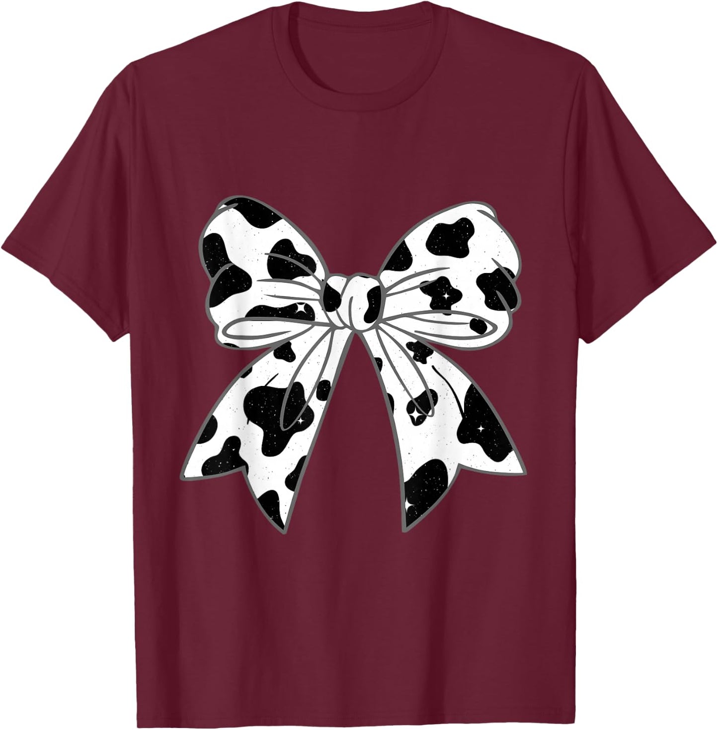 Coquette Bow Cow Pattern Farm Animals Cow Print Graphic T-Shirt - T-Shirt | Maroon