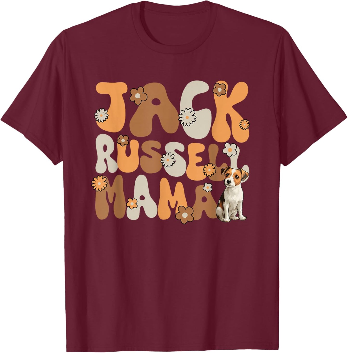 Jack Russell Terrier Groovy World's best Jack Russell Mama T-Shirt - T-Shirt | Maroon