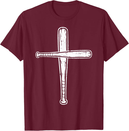 Christian Baseball Bats Cross Softball Sports Men Boys Kids T-Shirt - T-Shirt | Maroon