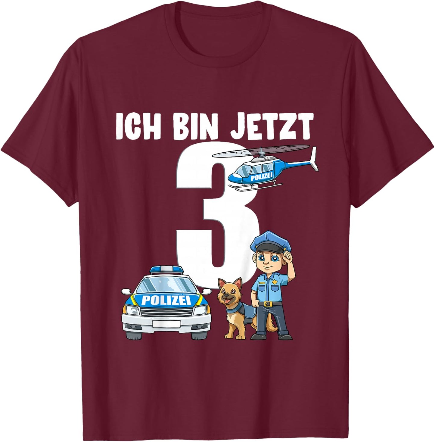 Children's 3rd Birthday Police Shirt - 3 Years Old Gift , black T-Shirt - T-Shirt | Maroon