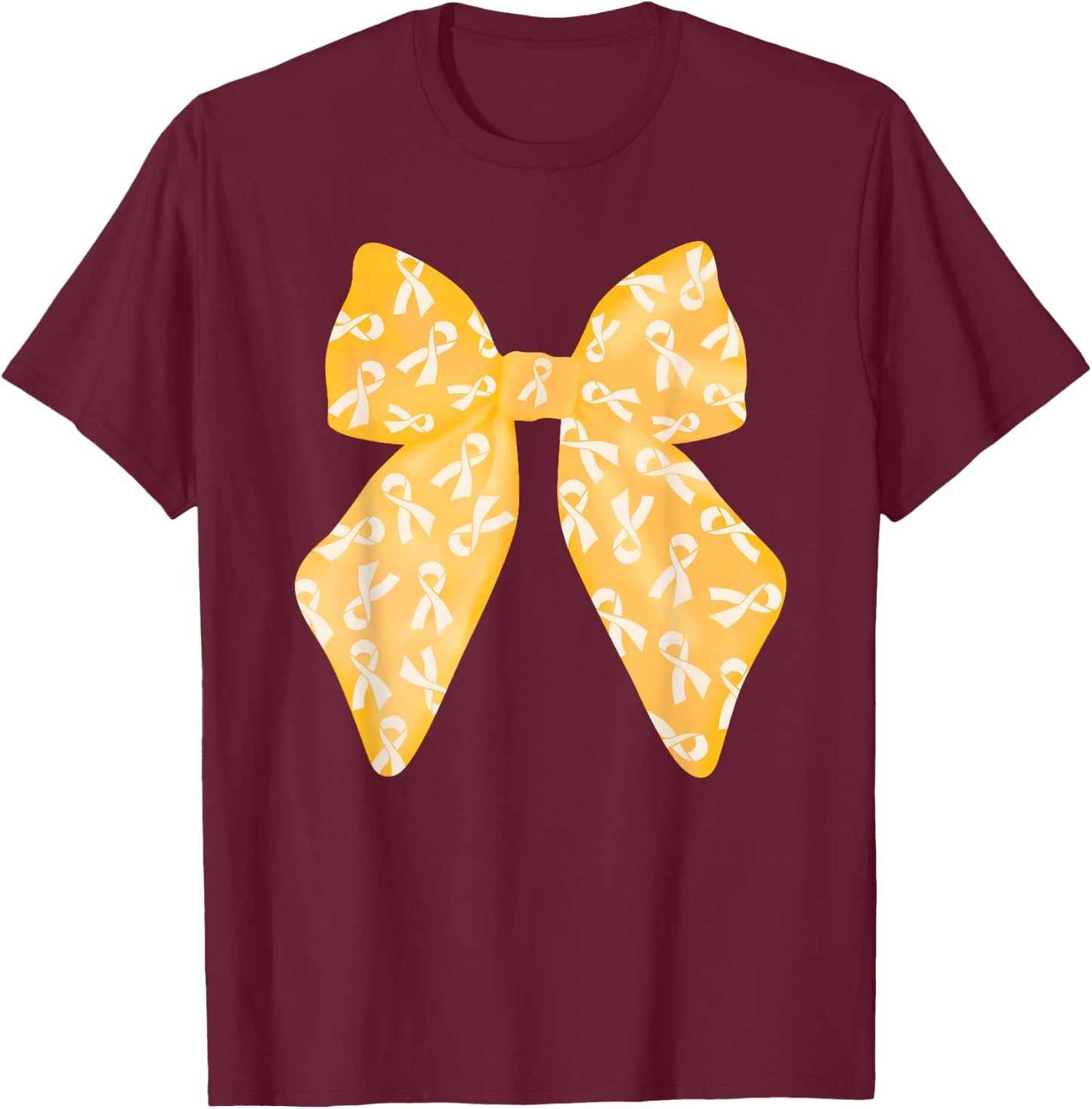Coquette Gold Bow Childhood Cancer Awareness Women Kids Girl T-Shirt - T-Shirt | Maroon