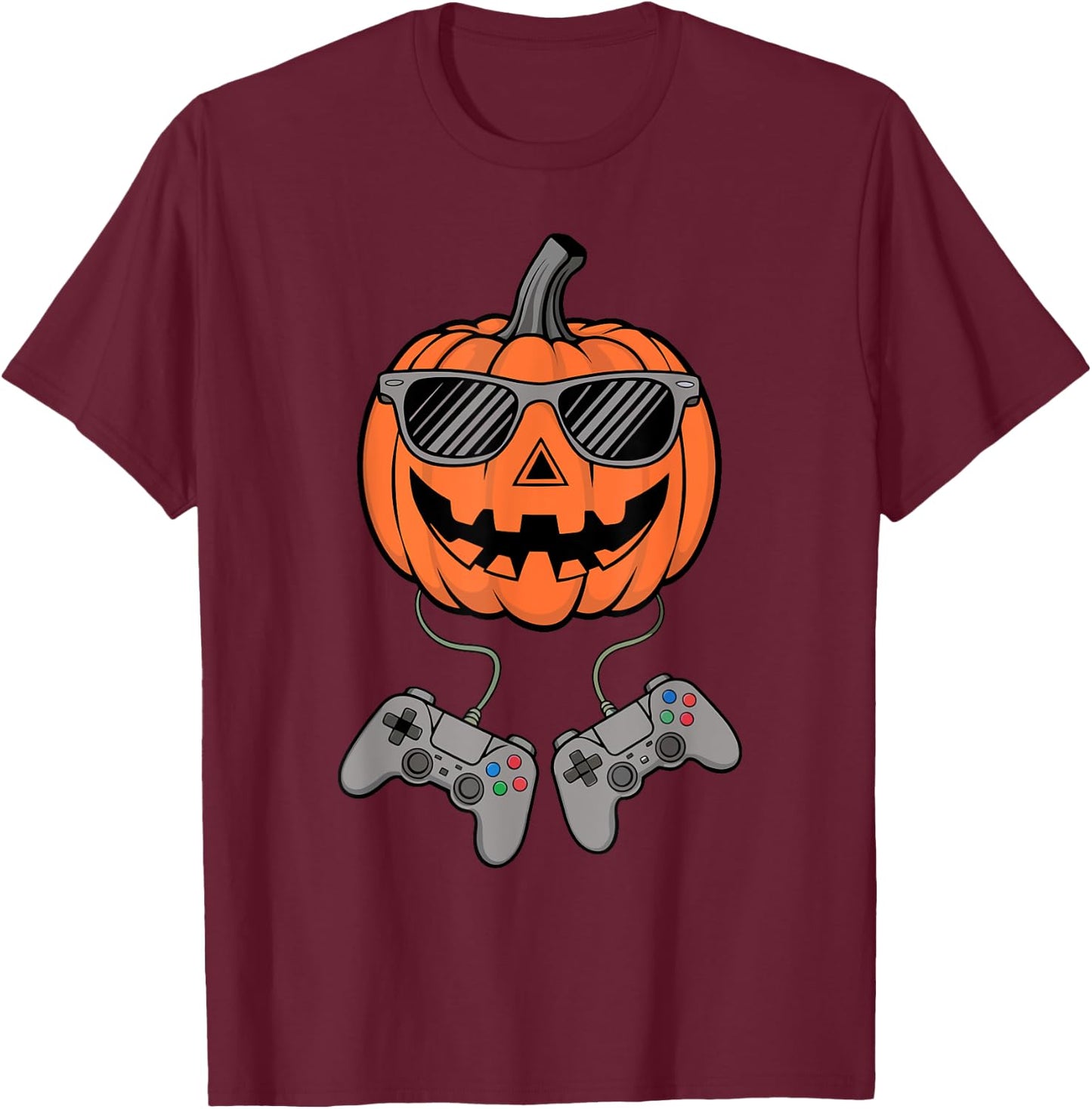 Halloween Jack O Lantern Gamer Boys Kids Men Funny Gaming T-Shirt - T-Shirt | Maroon