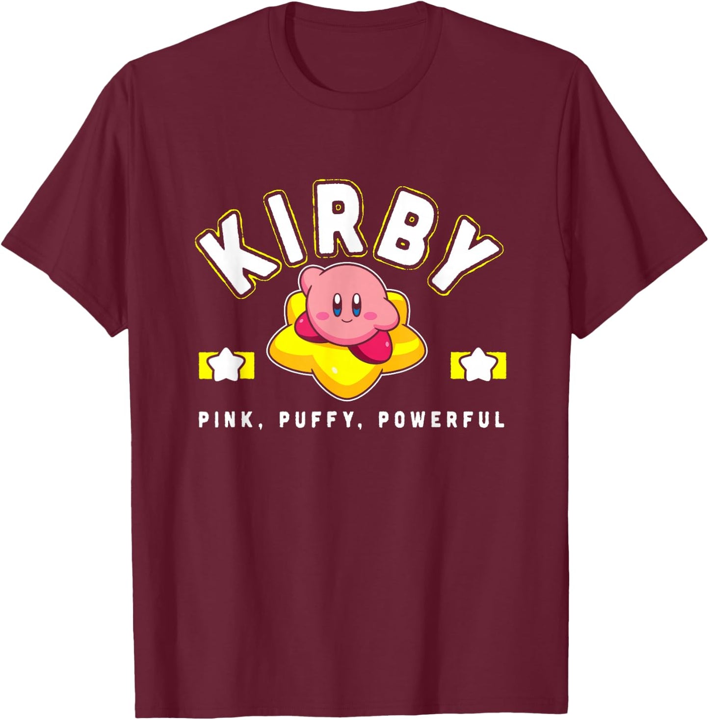 Kirby Cute Star Pink Puffy Powerful Big Chest Poster T-Shirt - T-Shirt | Maroon