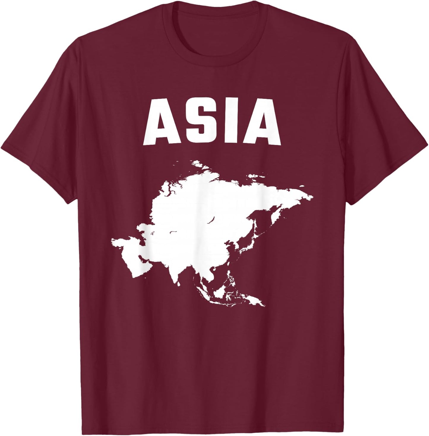 Isolated white silhouette of a map of Asia continent T-Shirt - T-Shirt | Maroon