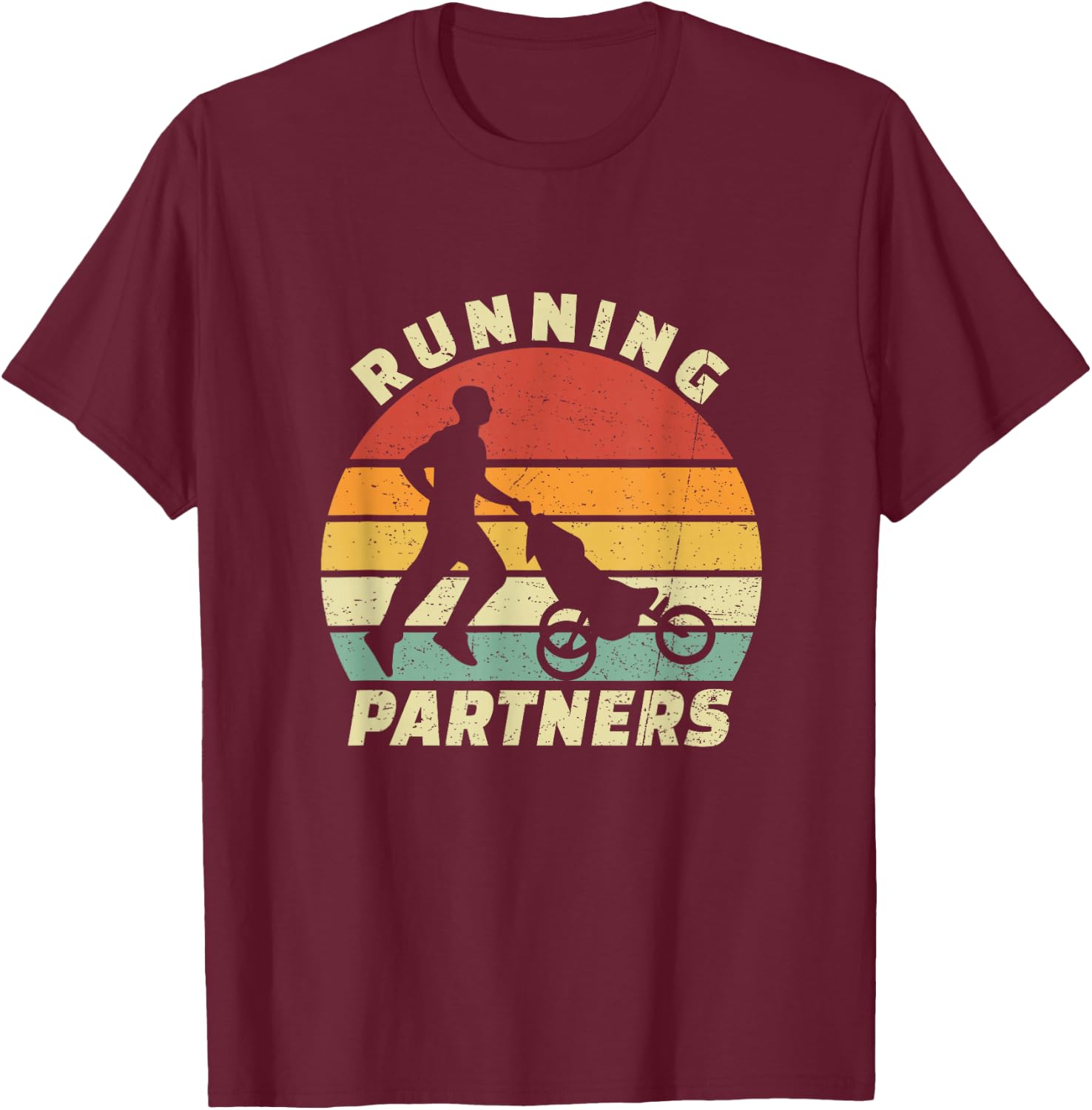 Vintage Running Partners Buggy Baby Stroller Dad Runner T-Shirt - T-Shirt | Maroon
