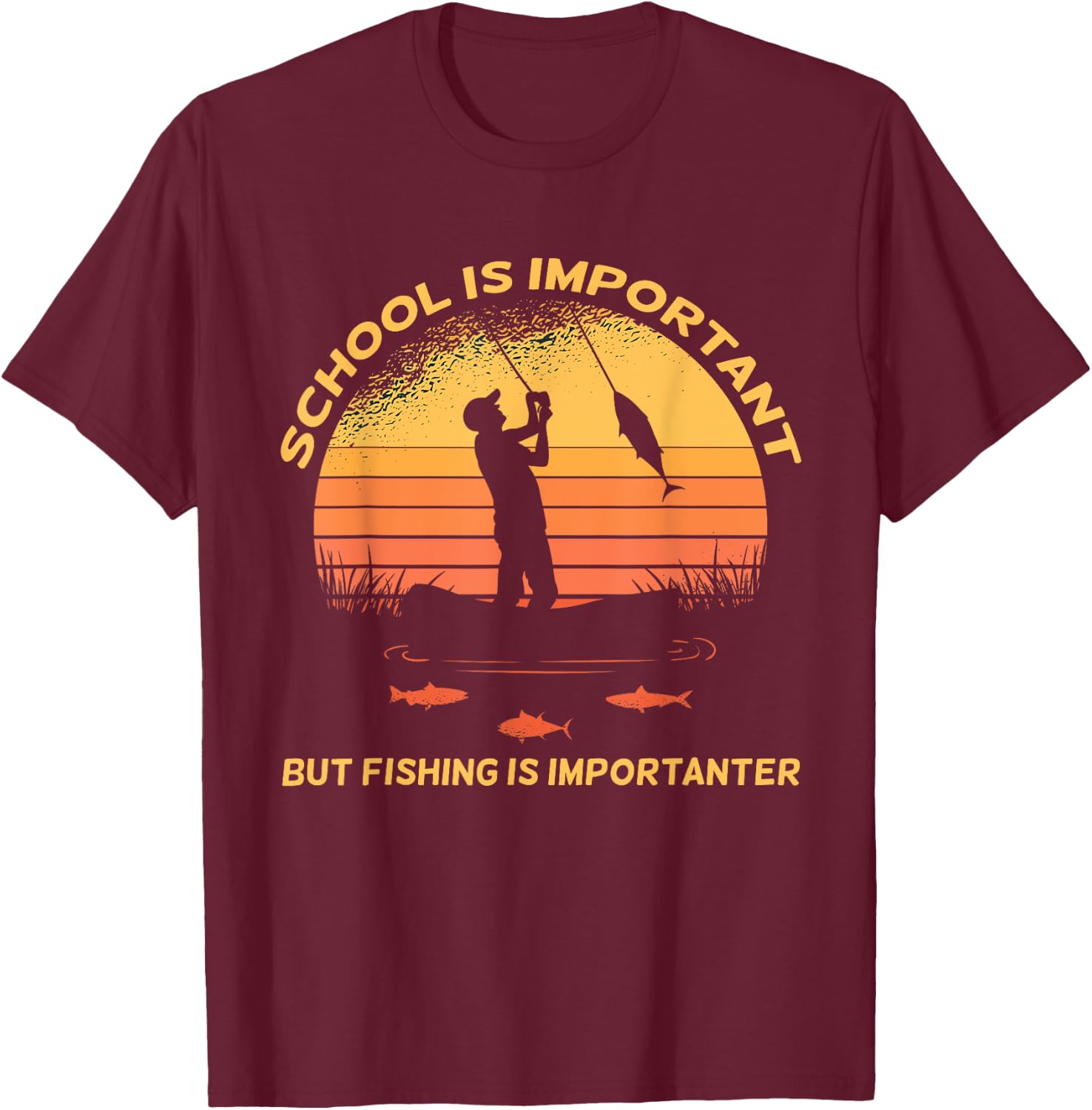 Vintage School Is Important But Fishing Is Importanter T-Shirt - T-Shirt | Maroon
