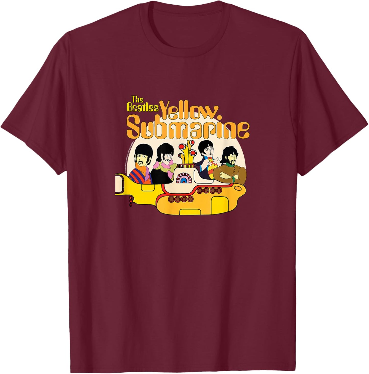 The Beatles - We All Live in a Yellow Submarine , black T-Shirt - T-Shirt | Maroon