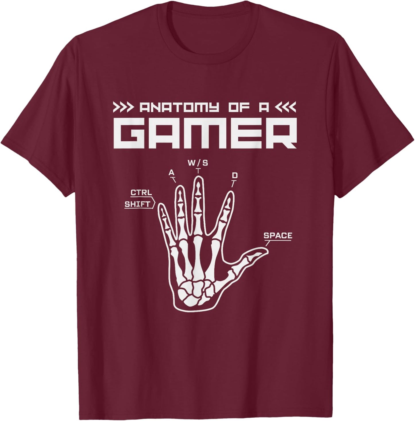 Skeleton Hand Anatomy of a Gamer Pajamas Computer Game Funny , Black, S T-Shirt - T-Shirt | Maroon