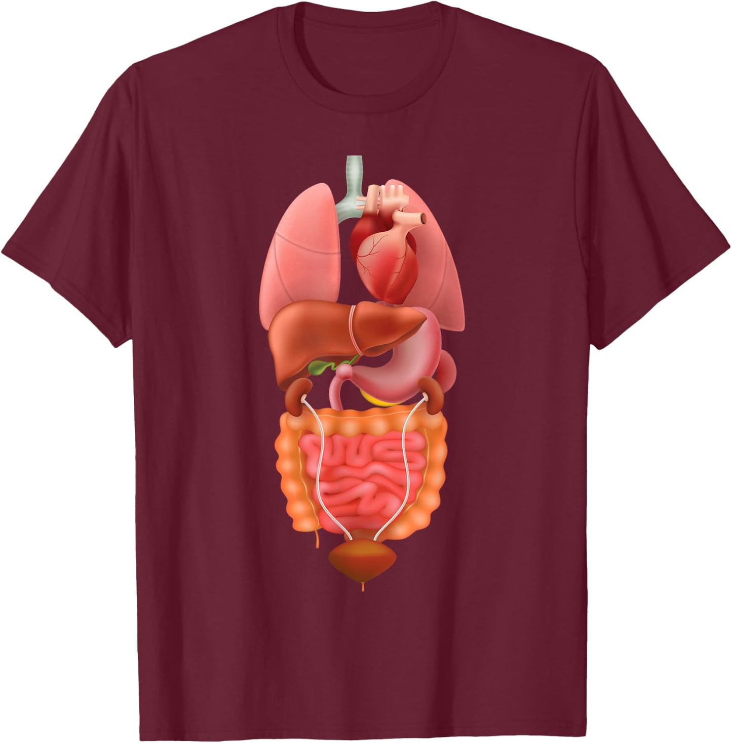 Halloween Human Body Torso Anatomy Internal Organ Fun Print T-Shirt - T-Shirt | Maroon