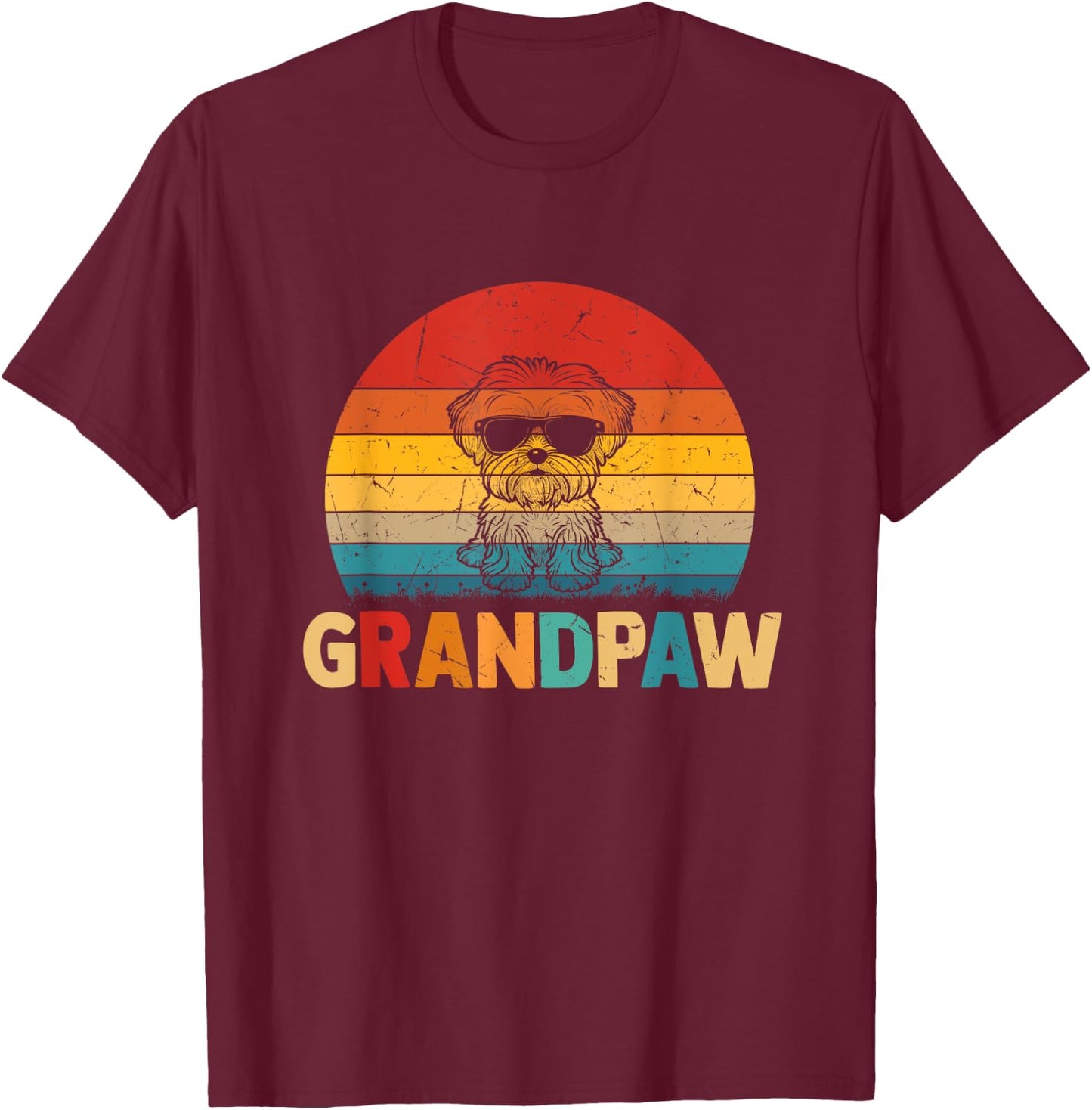 Funny Grandpaw Retro Vintage Maltese Lovers Grandpa Fathers T-Shirt - T-Shirt | Maroon