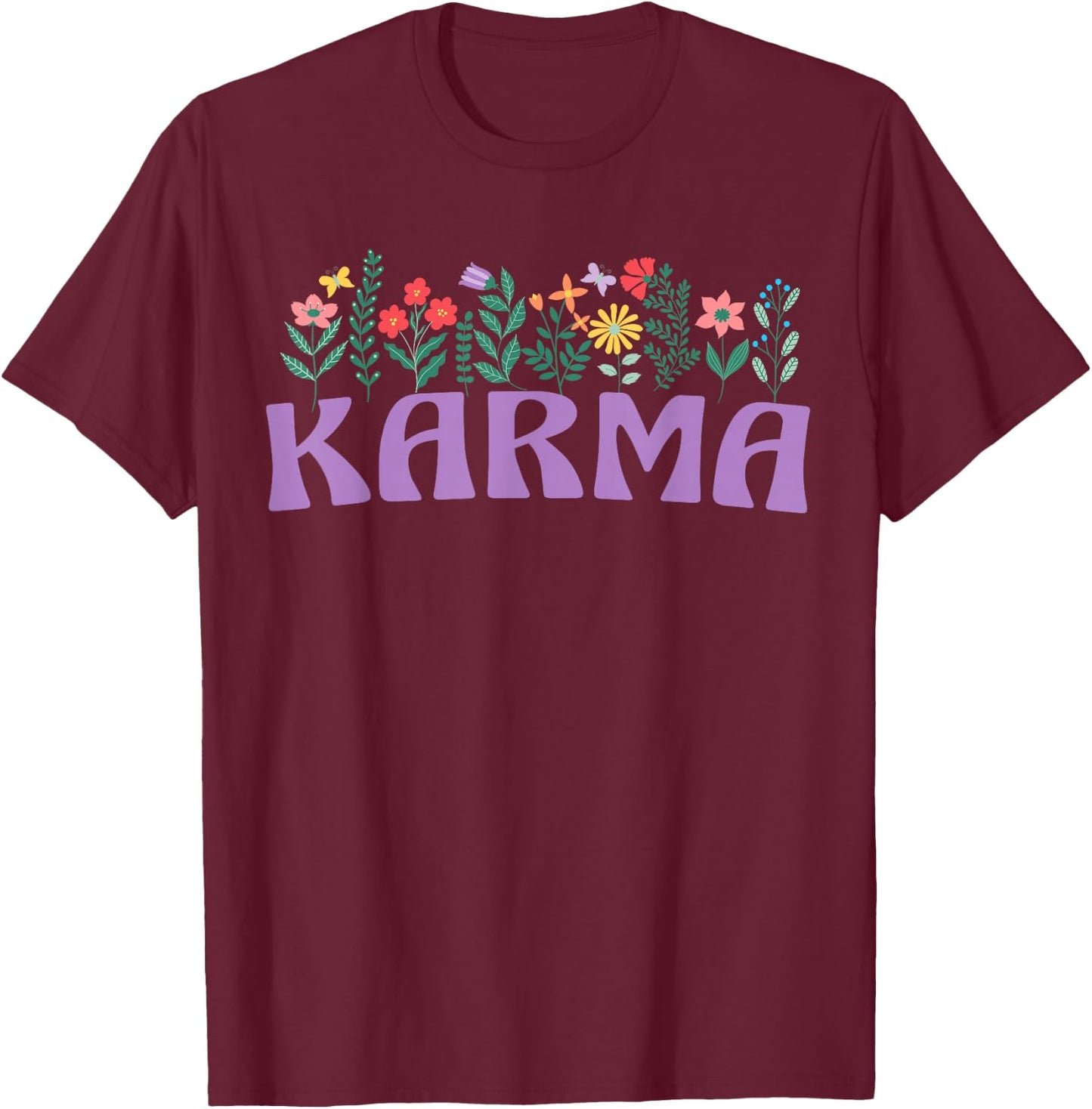Wildflower Floral KARMA Name Mother's Day Women's T-Shirt - T-Shirt | Maroon