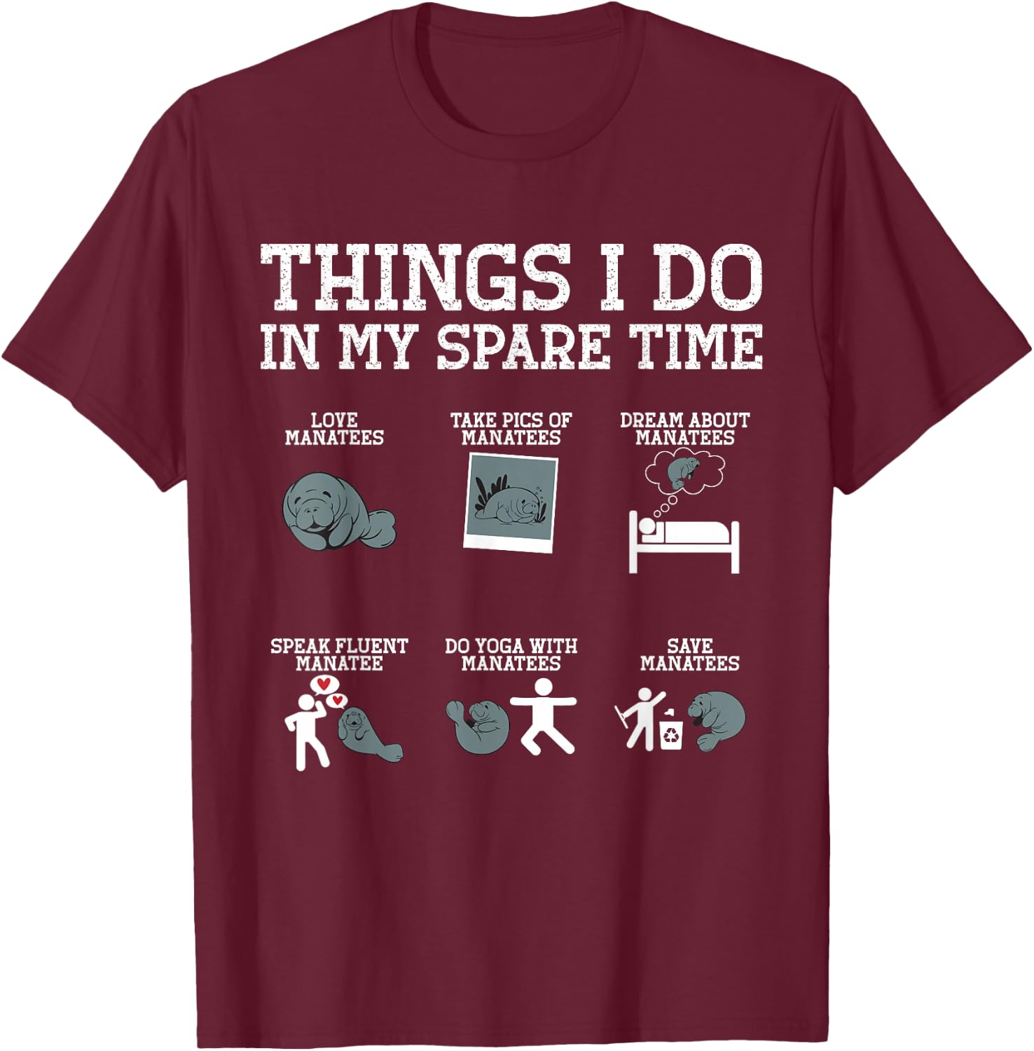 Manatee Round Tail Sea Cows T-Shirt - T-Shirt | Maroon