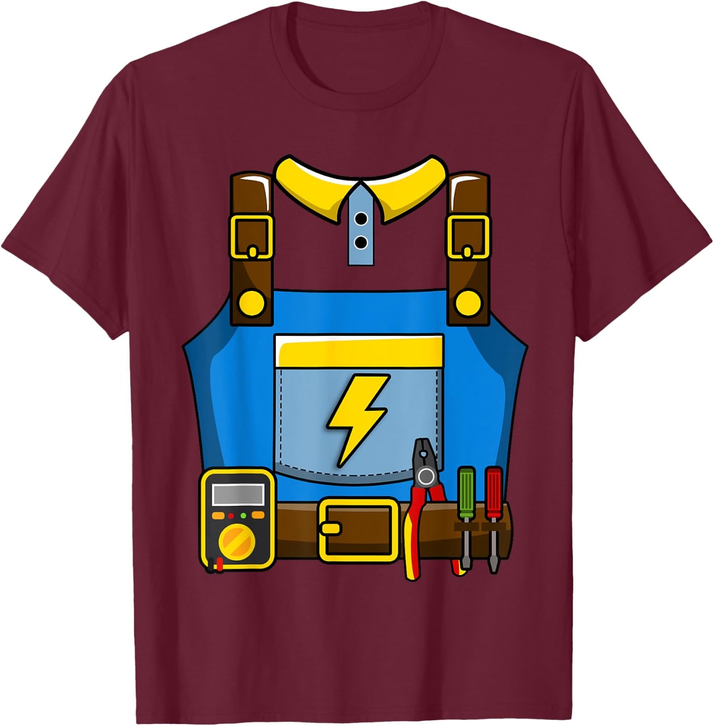 Adult Kid Halloween Lineman Electrician Costume T-Shirt - T-Shirt | Maroon
