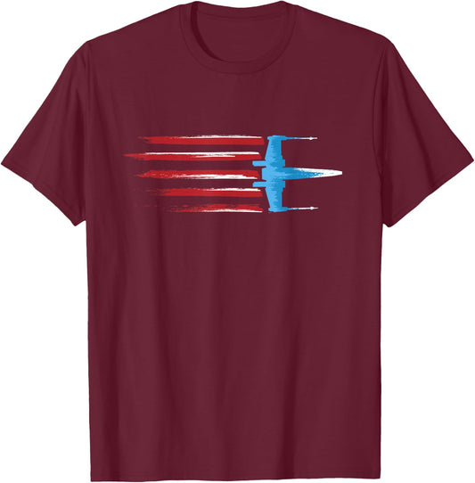 Star Wars Rebel X-wing Fighter Red White & Blue USA America T-Shirt - T-Shirt | Maroon