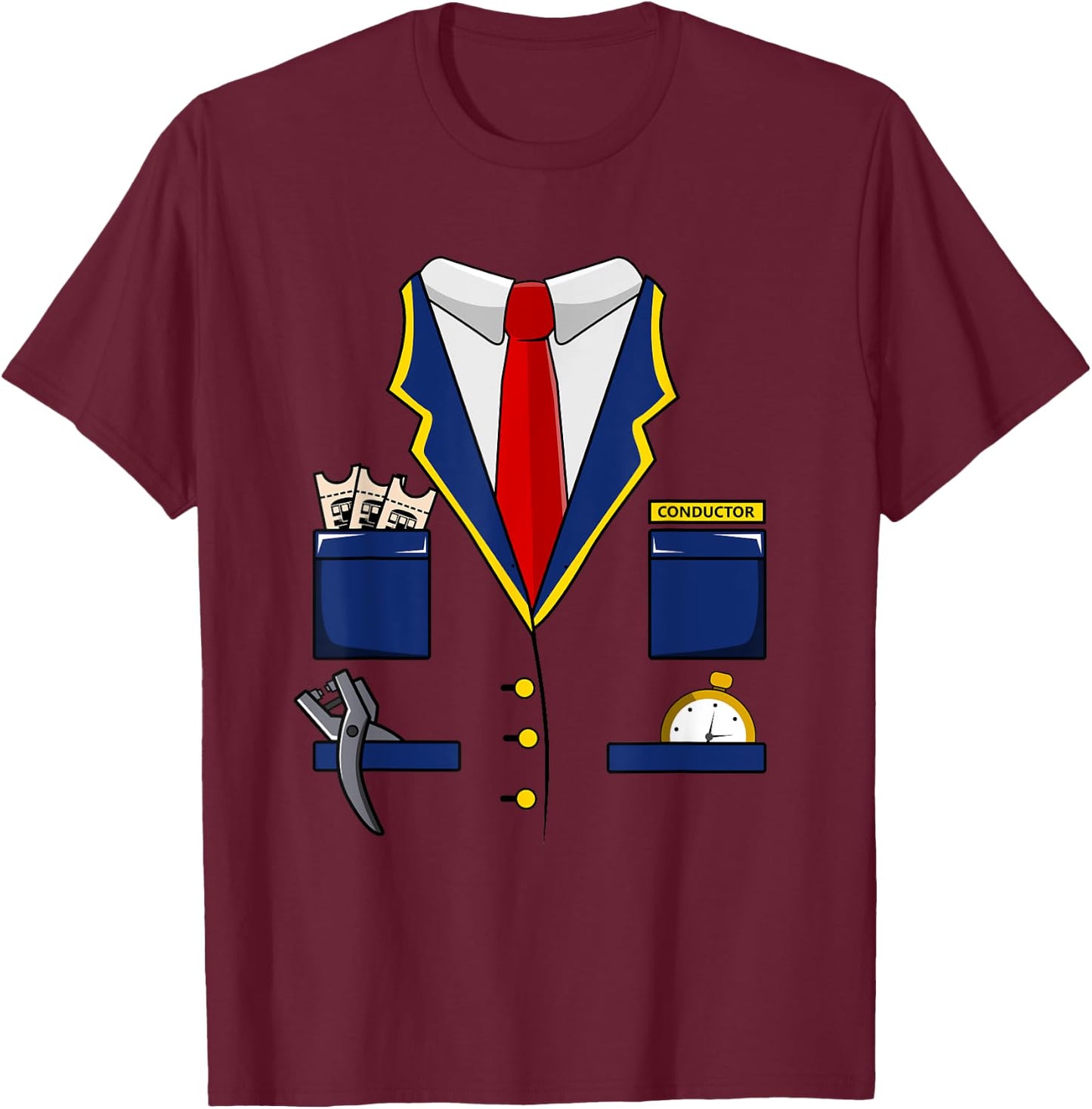 Adult Kids Railroad Halloween Train Conductor Costume T-Shirt - T-Shirt | Maroon