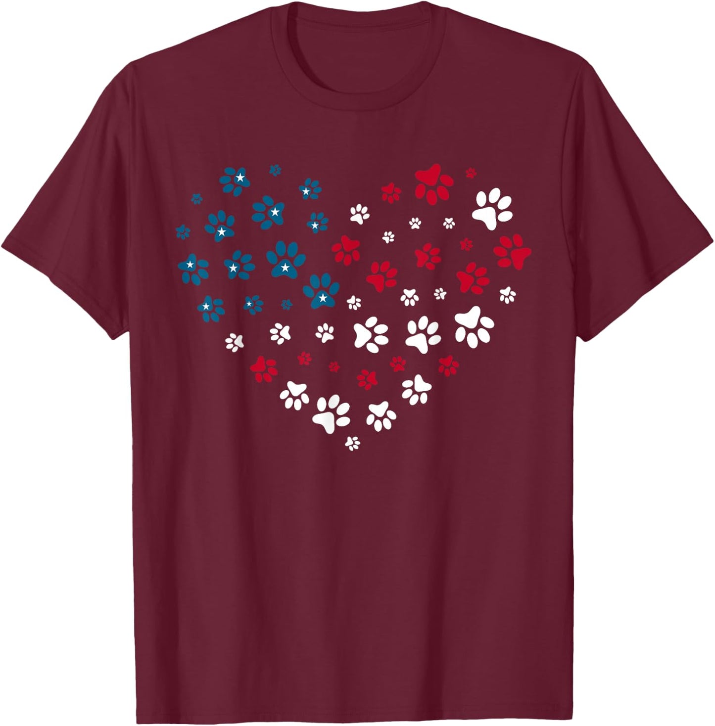 American Flag Patriotic Dog and Cat Paw Print 4th of July T-Shirt - T-Shirt | Maroon