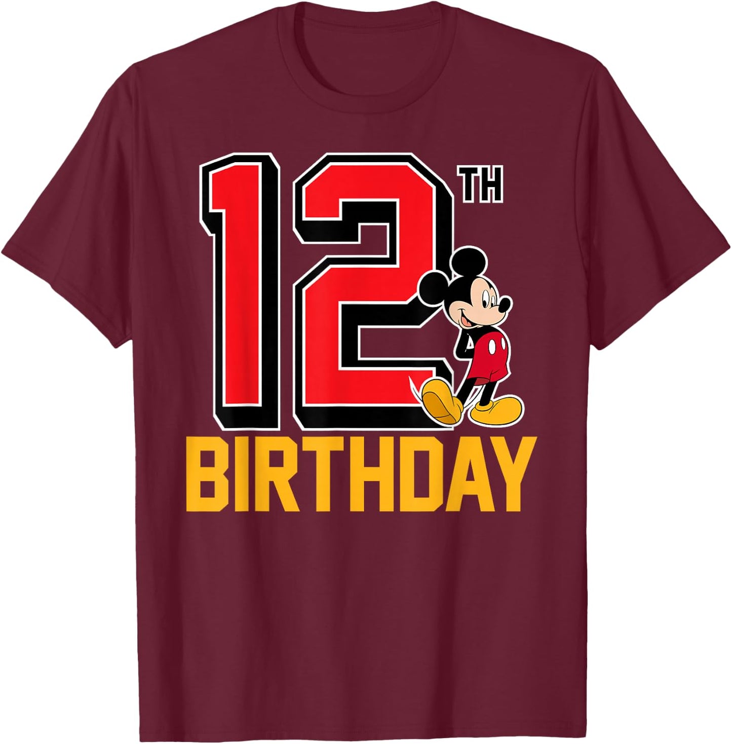 Disney - Mickey Mouse 12th Birthday T-Shirt - T-Shirt | Maroon