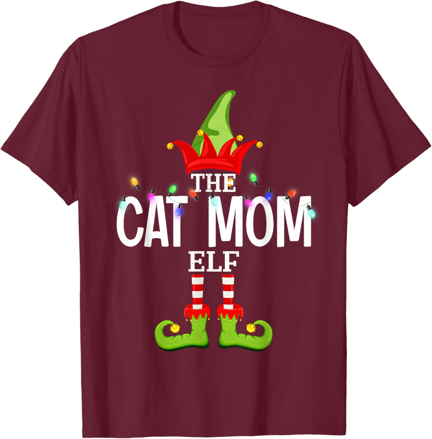 The Cat Mom Elf Christmas Matching Pajamas T-Shirt - T-Shirt | Maroon
