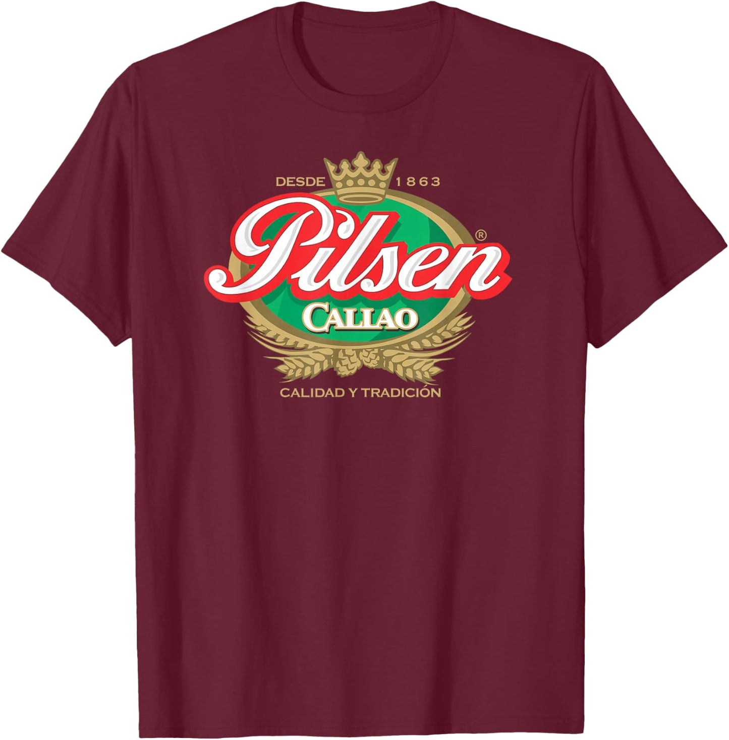 Peruvian Restaurant Pilsen Callao Beer Marca Peru Soccer T-Shirt - T-Shirt | Maroon