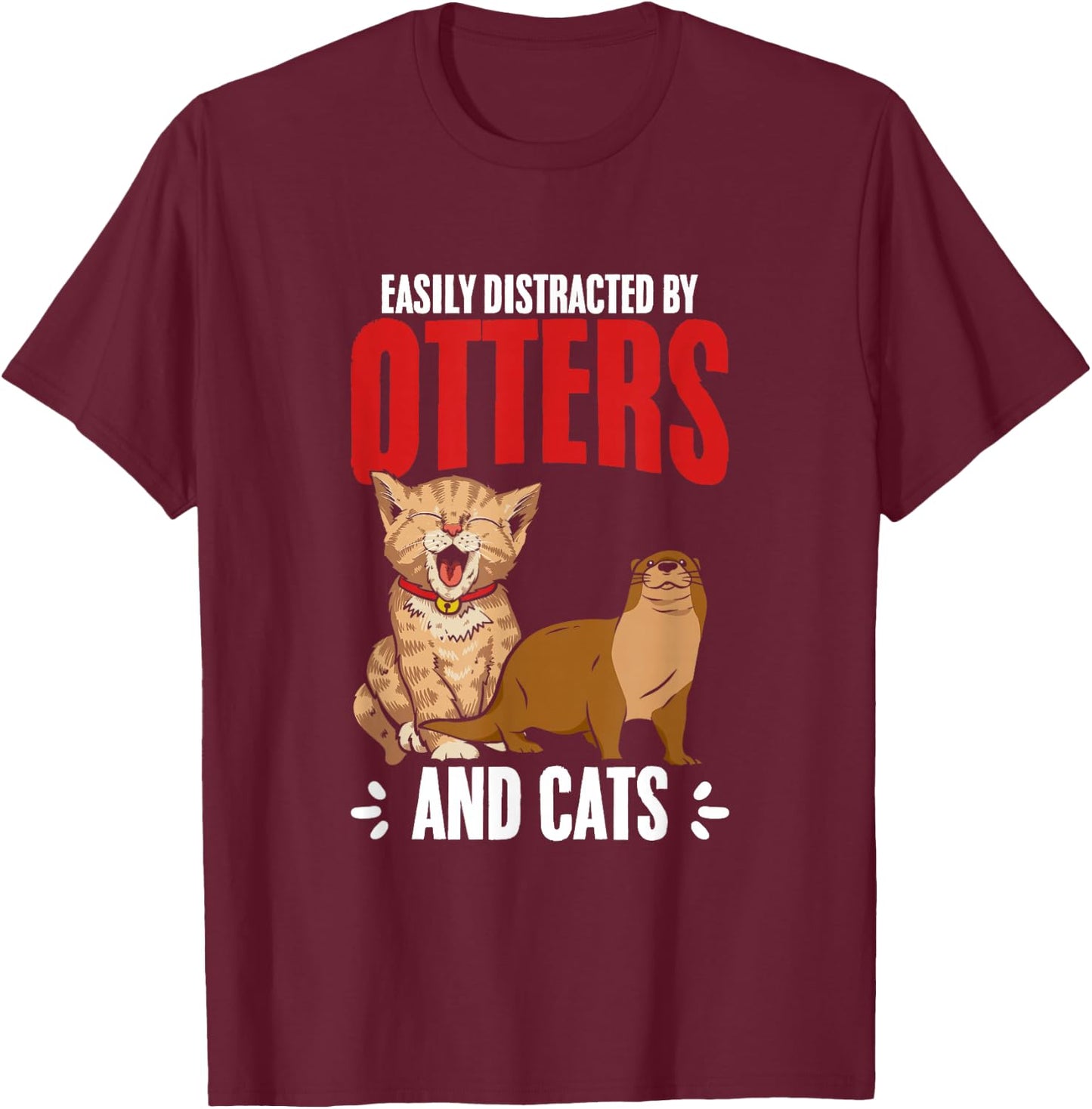 Cute Sea Otter Lover Funny Otter Animal Otter And Cats - Black, Small, -Adults, Short Sleeve, Classic Fit, Cotton 65%, Polyester 35% T-Shirt - T-Shirt | Maroon