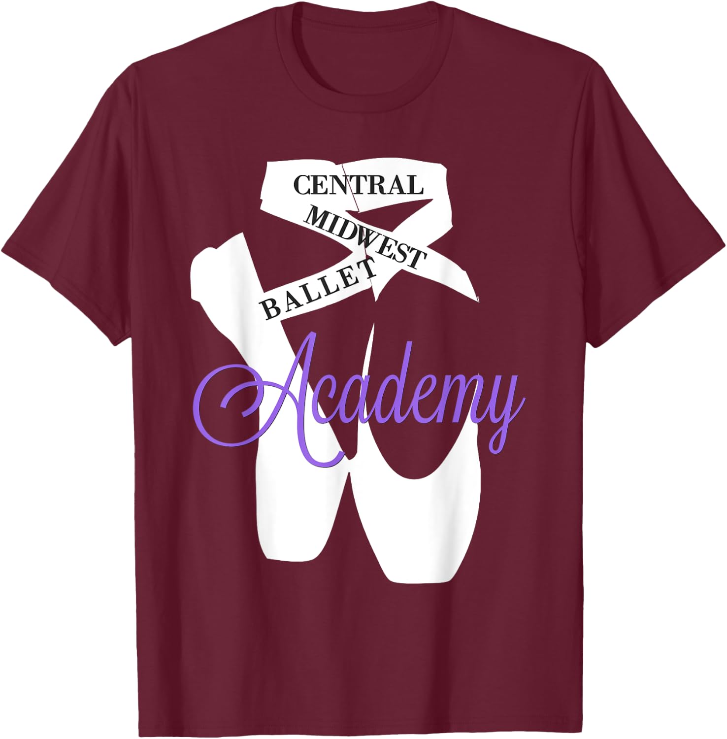 Central Midwest Ballet Academy Pointe Shoes Dance T-Shirt - T-Shirt | Maroon