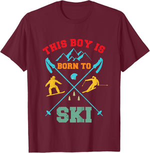Children's Skiing Cool Boys Riding Ski Funny Boys , black T-Shirt - T-Shirt | Maroon
