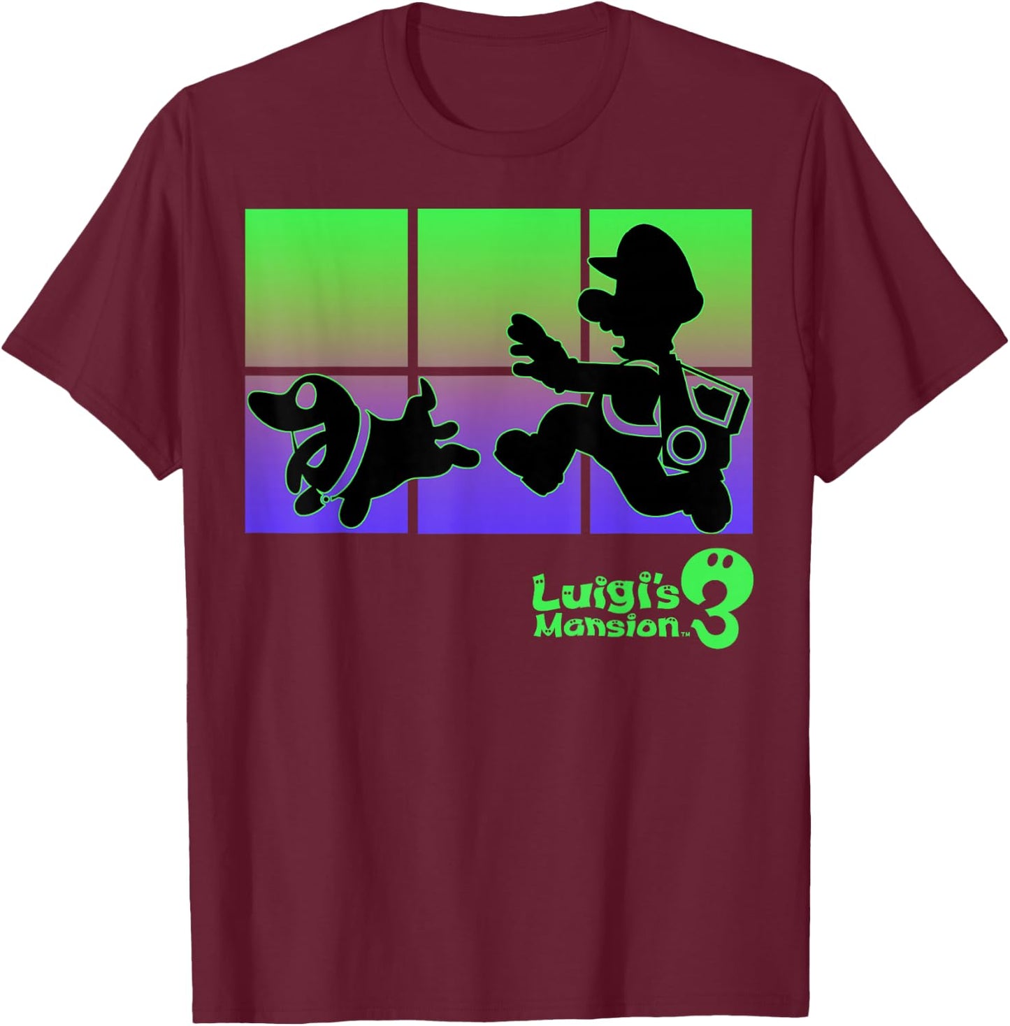 Luigi's Mansion 3 Luigi And Polterpup Silhouette T-Shirt - T-Shirt | Maroon