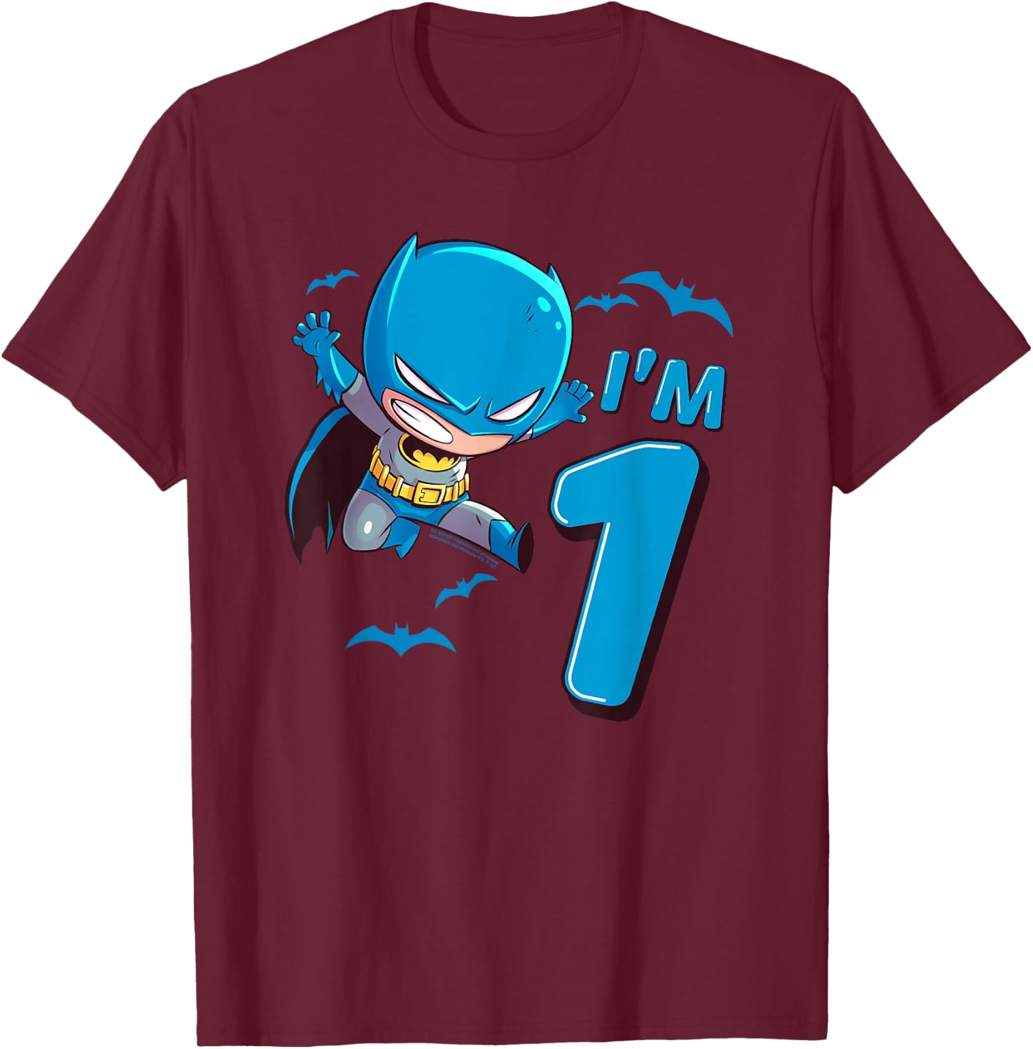 Batman 1st Birthday Cute I'm 1 T-Shirt - T-Shirt | Maroon