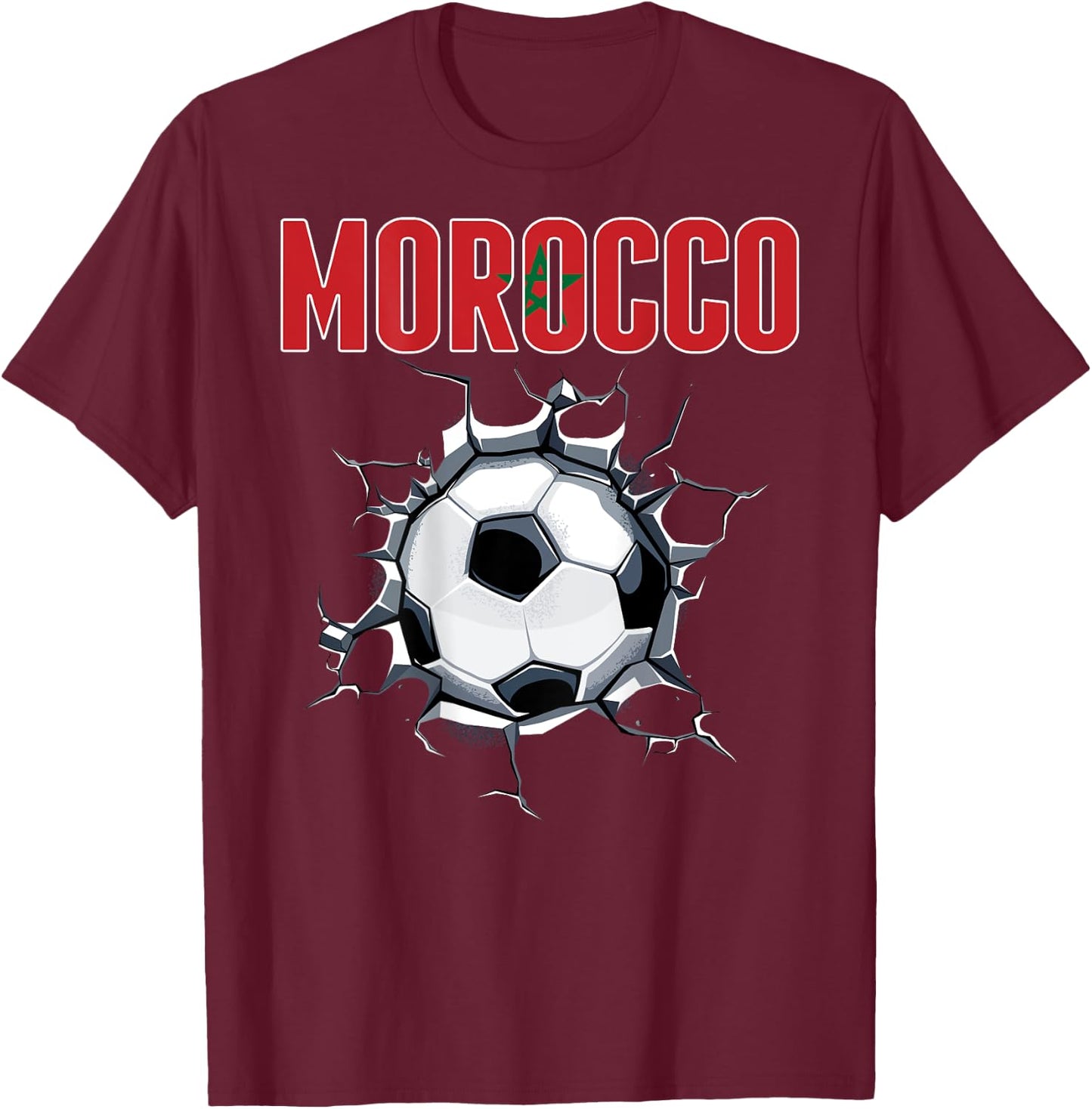 Morocco Soccer Fans Jersey Moroccan Football In Cracked Wall T-Shirt - T-Shirt | Maroon