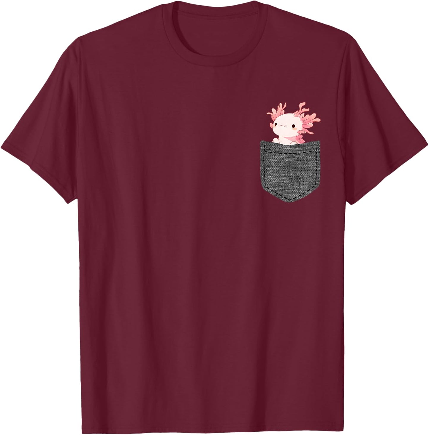 Axolotl in Chest Pocket, black T-Shirt - T-Shirt | Maroon