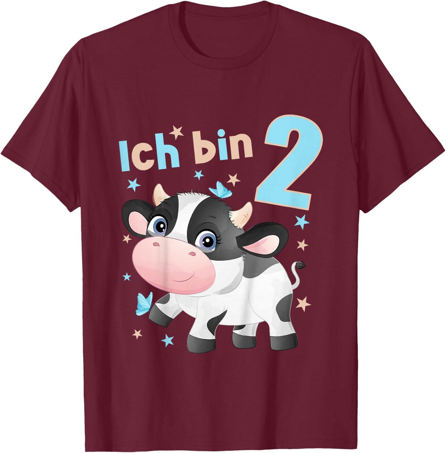 2 Jahre alt Ich bin 2 Kühe Kuh Kälbchen 2. Geburtstag T-Shirt - T-Shirt | Maroon