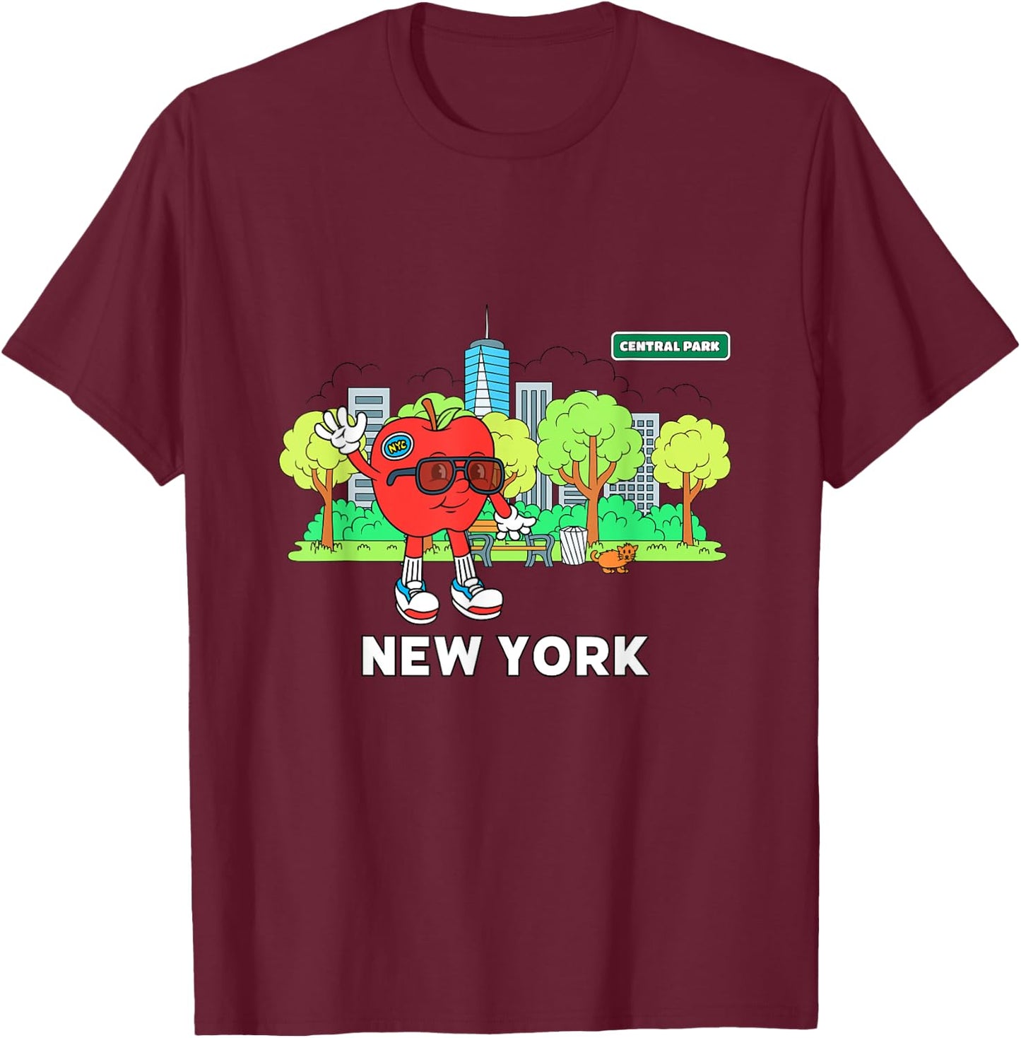 Big Apple Vibes Cool Cartoon New York Character T-Shirt - T-Shirt | Maroon