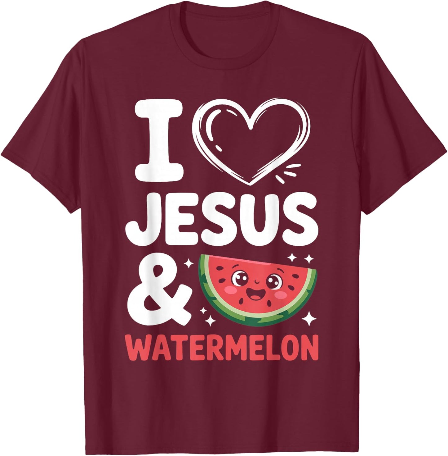 I Love Jesus and Watermelon T-Shirt - T-Shirt | Maroon