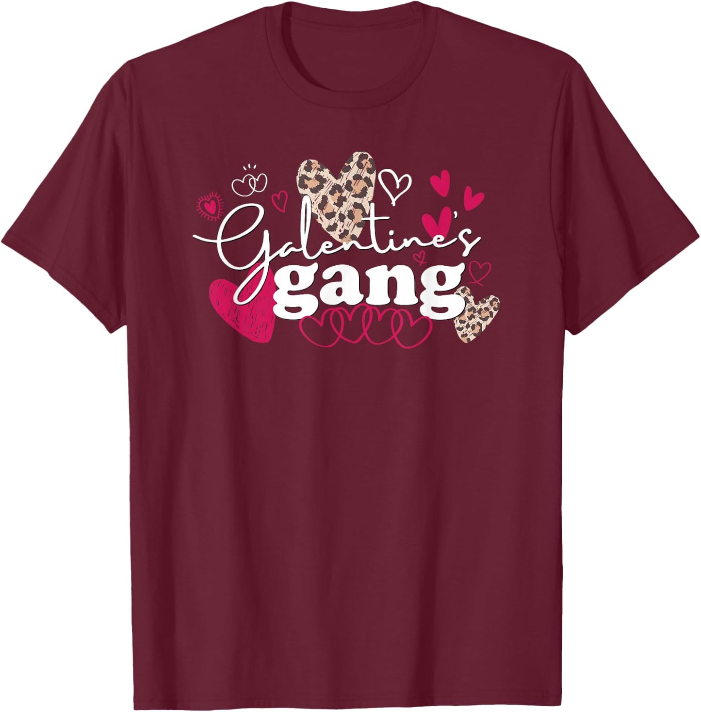 Matching Valentine's Day Galentines Gang Cute Leopard Hearts T-Shirt - T-Shirt | Maroon