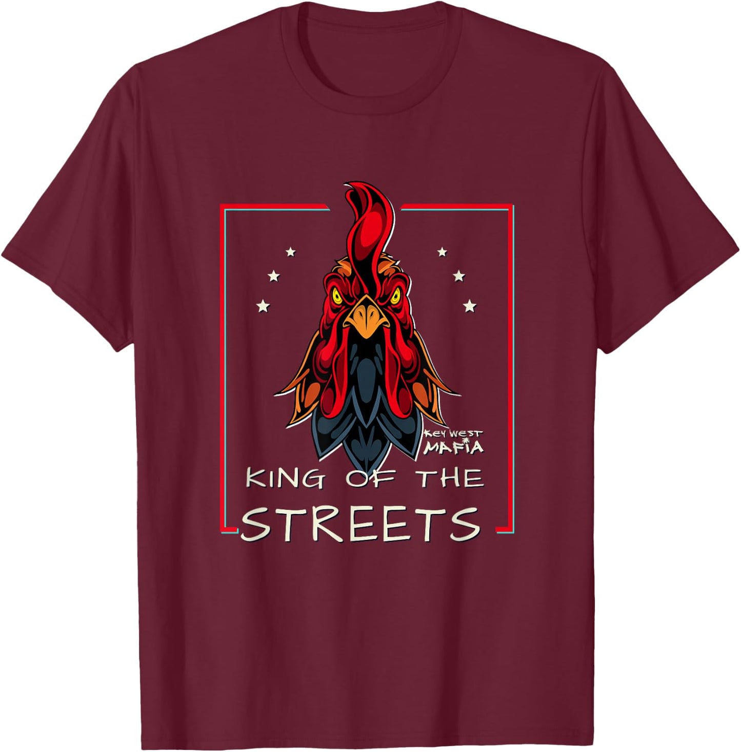 Key West, Florida - King of the Streets Rooster T-Shirt - T-Shirt | Maroon